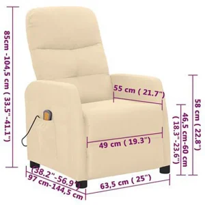 VidaXL Sessel 289835, Massagesessel, Mit Liegefunktion, Stoff, Creme 24